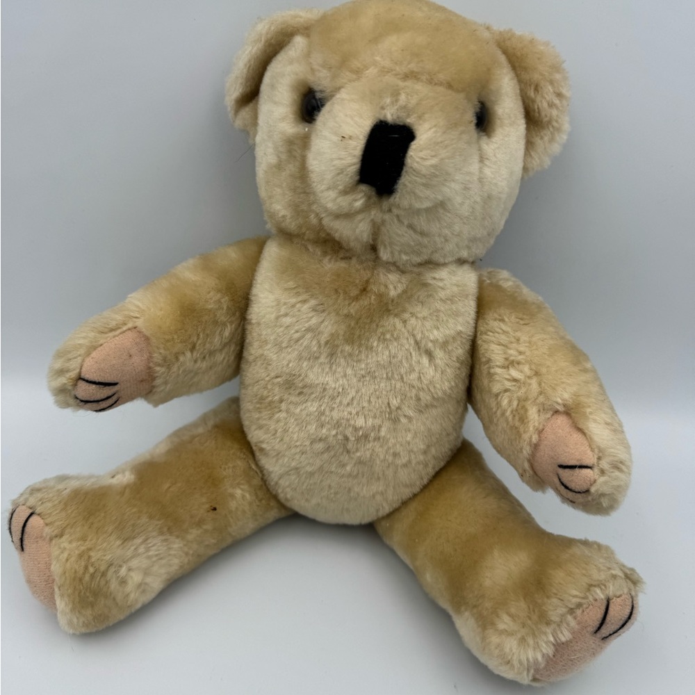 Vintage Jointed Teddy Bear 13" Tan‎ Plush Mid Century Stuffed Animal